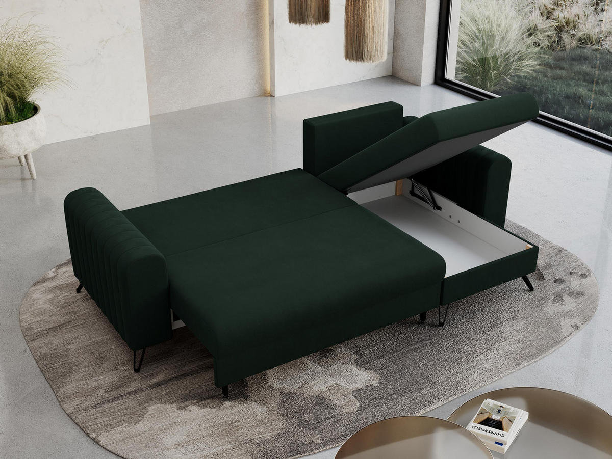 ECKSOFA Axel Samt Grün - Schwarz/Grün, Textil/Metall (242/140cm) - MKS