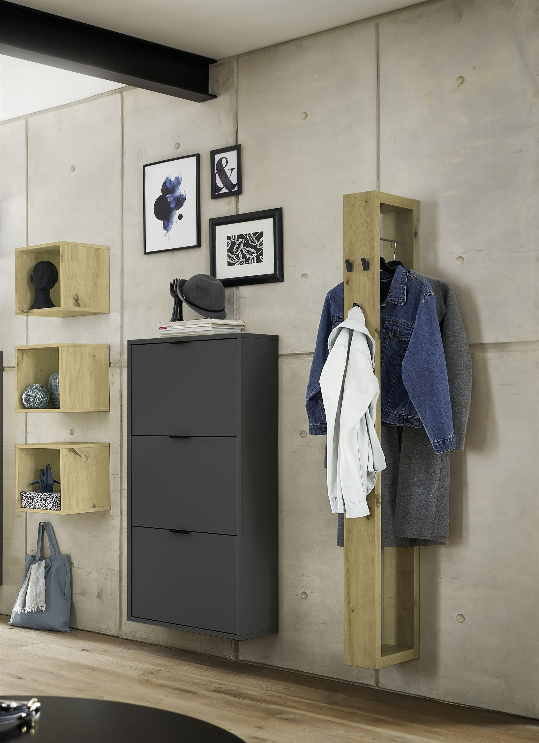 GARDEROBE Erna 5-tlg 166x32x187 Anthrazit matt Lack - Grau, Holzwerkstoff (166/187/32cm) - 58aufmkessel