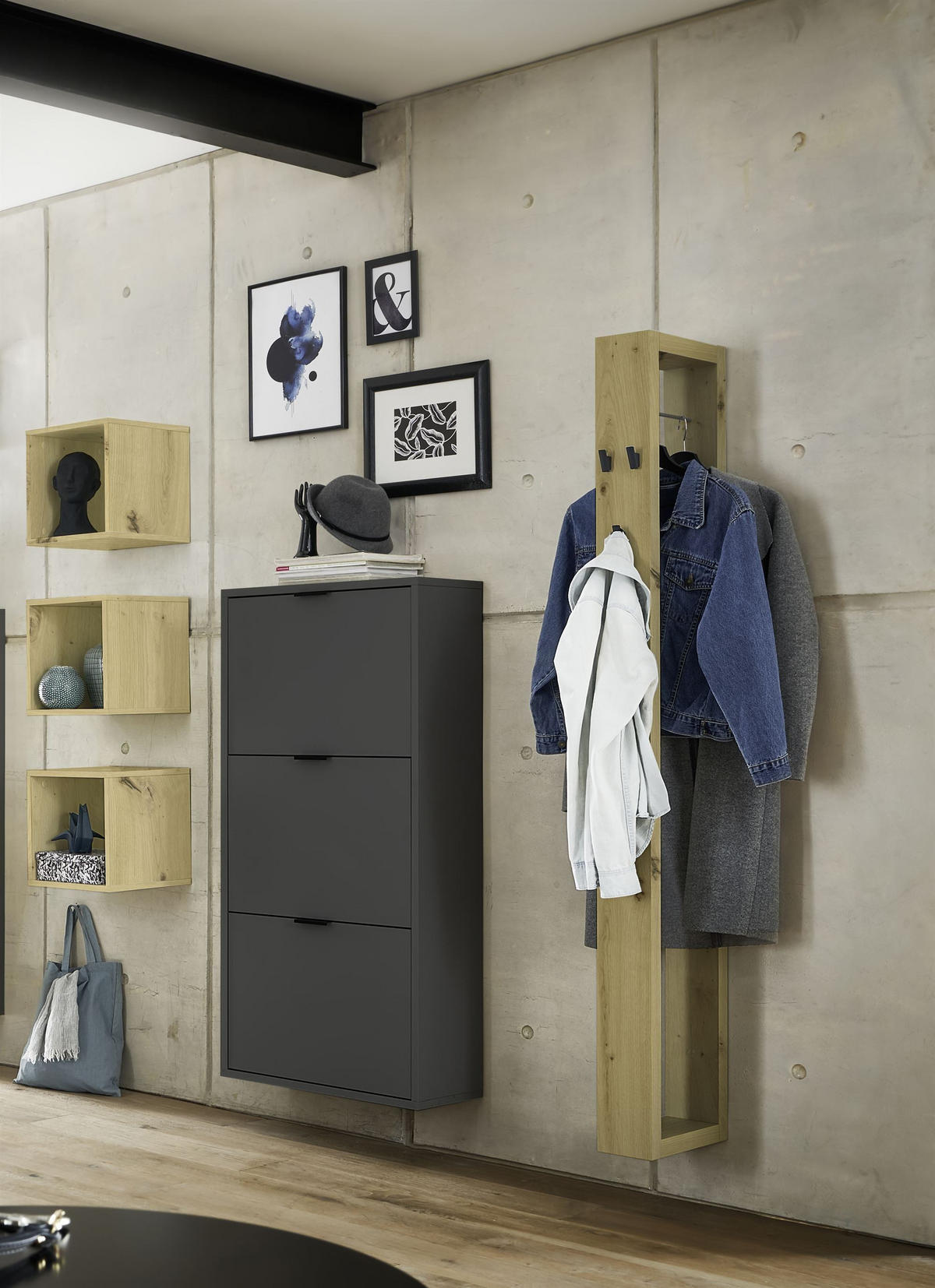 GARDEROBE Erna 5-tlg 166x32x187 Anthrazit matt Lack - Grau, Holzwerkstoff (166/187/32cm) - 58aufmkessel