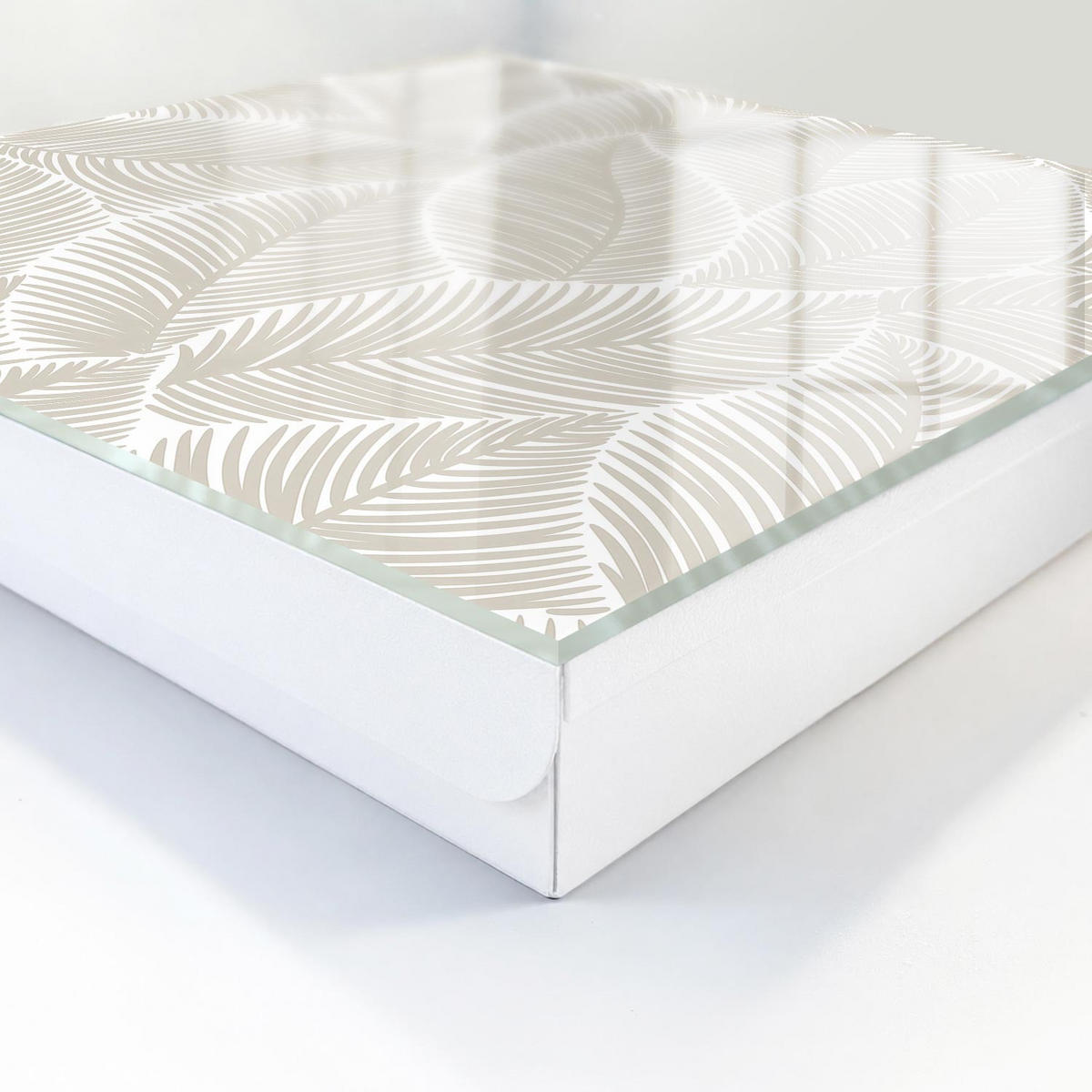 SCHLÜSSELBOX Weiß 30x30 cm – Türöffnung nach rechts - Friedliche Blätter - Beige, Metall (30/30/5cm) - TULUP