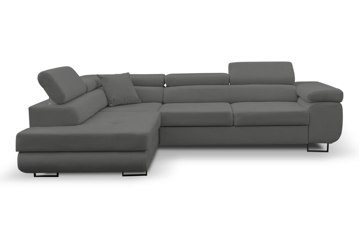 ECKSOFA Jerry in L-Form mit Schlaffunktion und Bettkasten, Farbe: Grau, Veloursstoff, Ottomane Links - Grau, Textil (202/275cm) - VENASI MÖBEL
