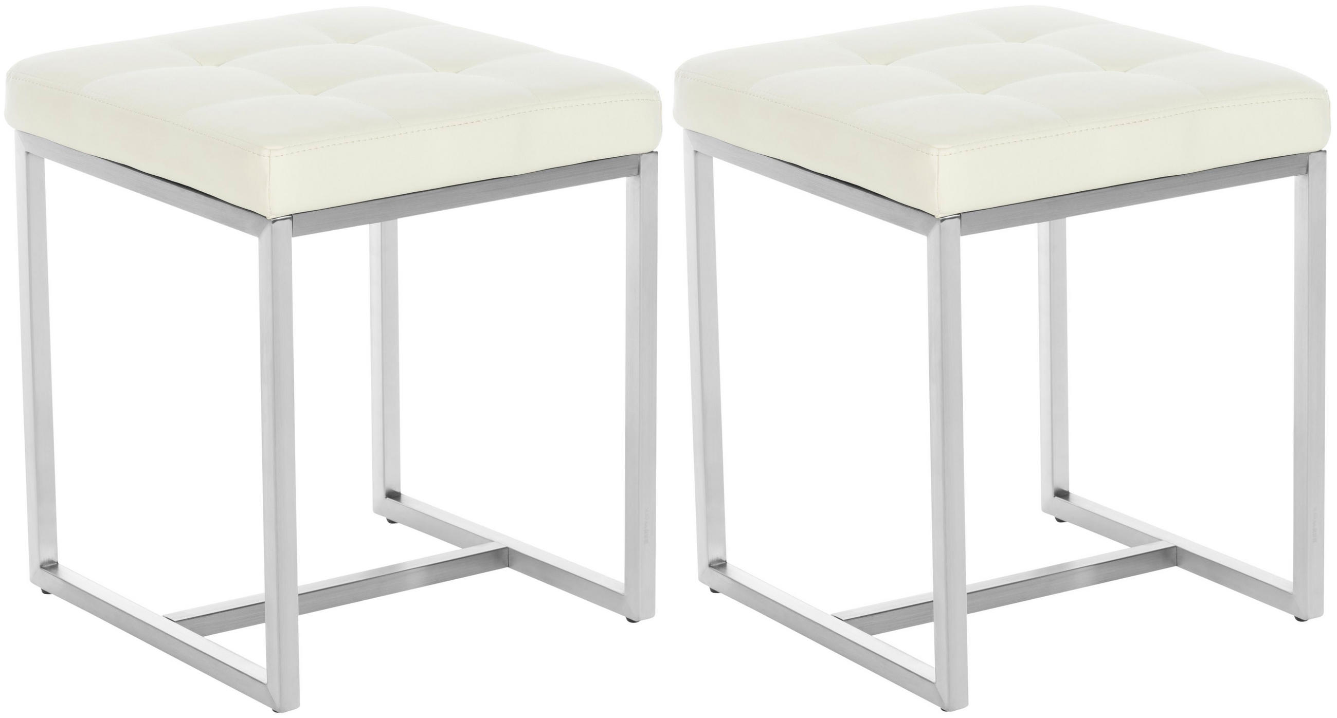 SITZWÜRFEL 2er Set Lederlook creme - Edelstahlfarben/Creme, Textil/Metall (40/48/40cm) - CLP