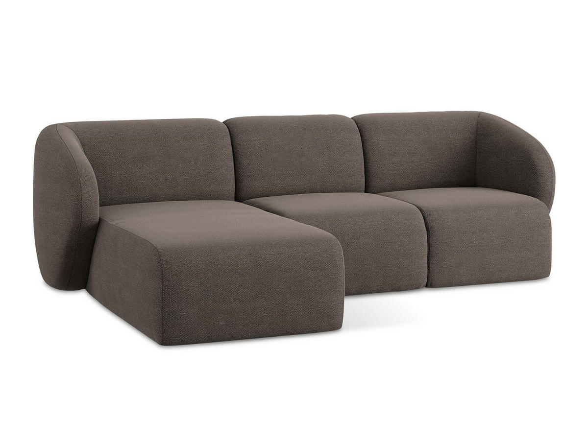 ECKSOFA Links Bouclé Stoff Braun - Schwarz/Mokka, Holzwerkstoff/Kunststoff (248/166cm) - Makamii