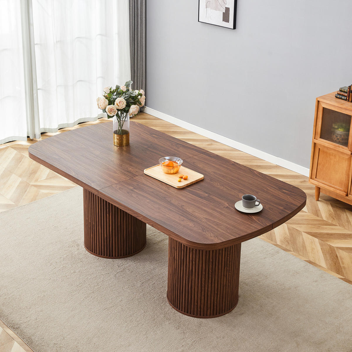 ESSTISCH in Walnussfarben Küchentisch mit geriffeltem Säulenfuß für die heimische Küche, L180/B90/H76cm - Nussbaumfarben, Holzwerkstoff (180/90/76cm) - STILVORA