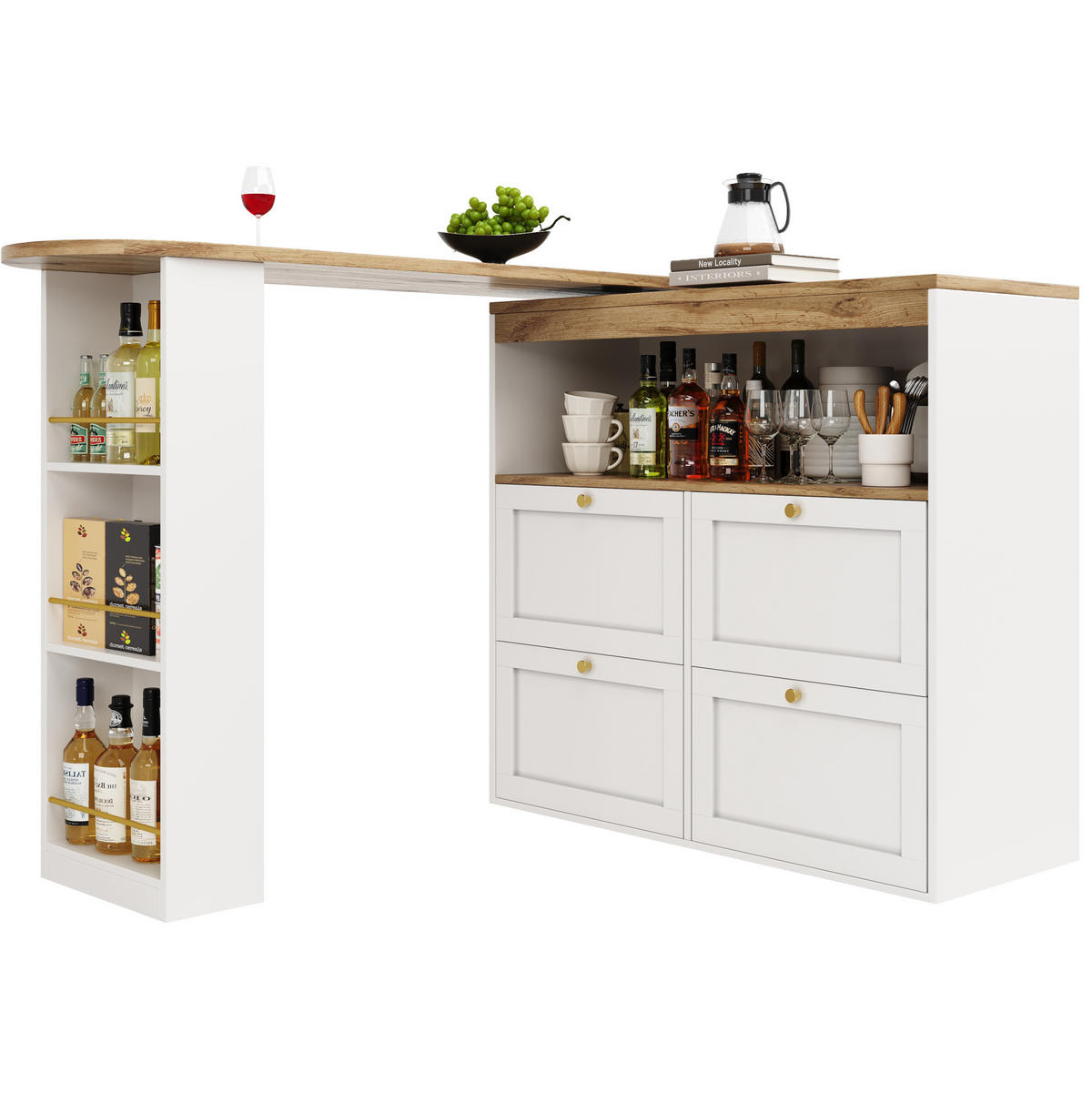 SCHRANK mit 4 Schubladen und Drehregal 105 x 39 x 102 cm Weiß - Weiß, Holz (39/104/204cm) - Beauniv