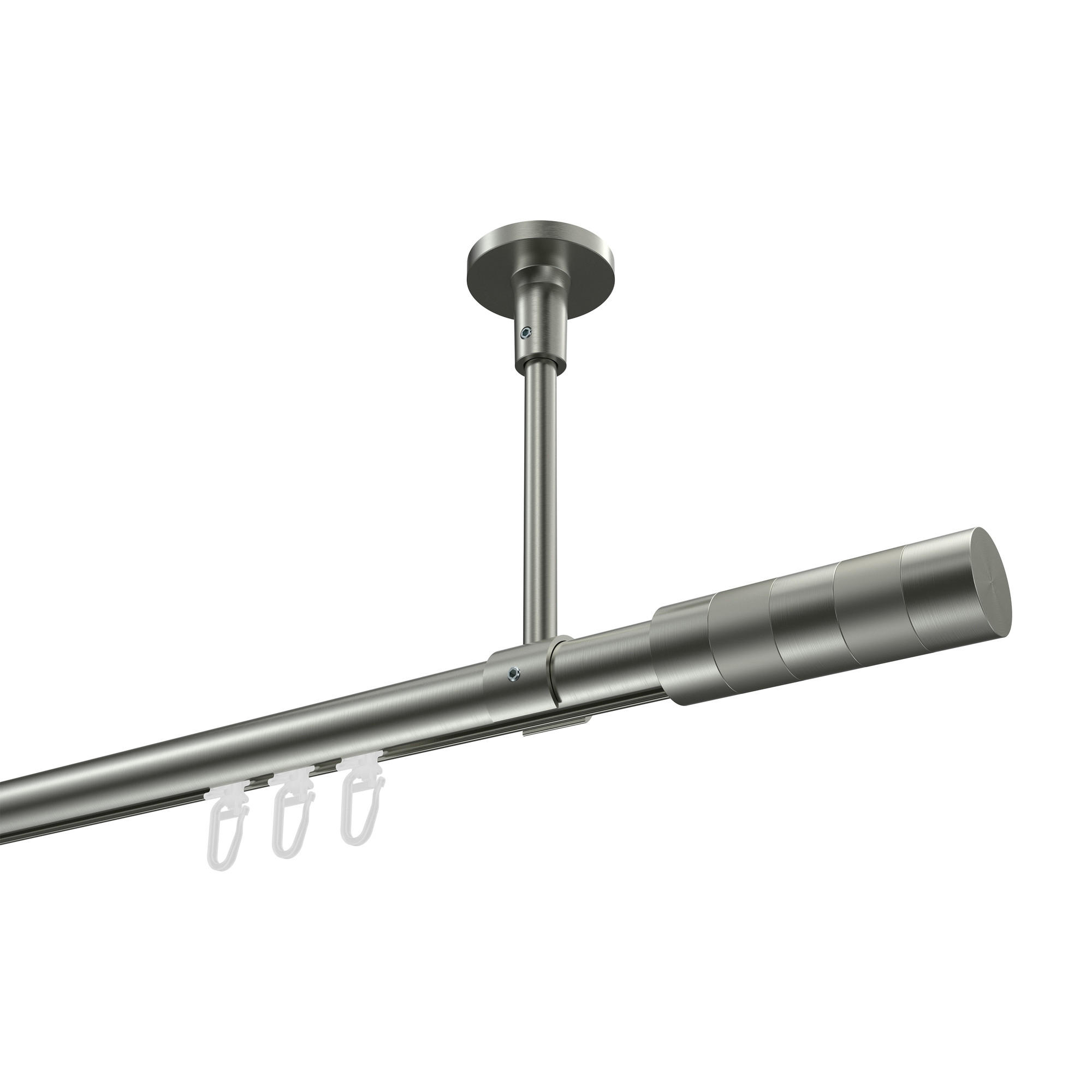 INNENLAUF-GARDINENSTANGEN-SET Sonette Mavell 320 cm (geteilt in 2 x 160 cm), 1-läufig, 20 mm Ø Edelstahl-Optik - Edelstahlfarben/Silberfarben, Metall (320cm) - INTERDECO