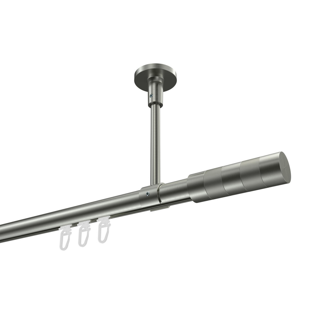 INNENLAUF-GARDINENSTANGEN-SET Sonette Mavell 100 cm, 1-läufig, 20 mm Ø Edelstahl-Optik - Edelstahlfarben/Silberfarben, Metall (100cm) - INTERDECO
