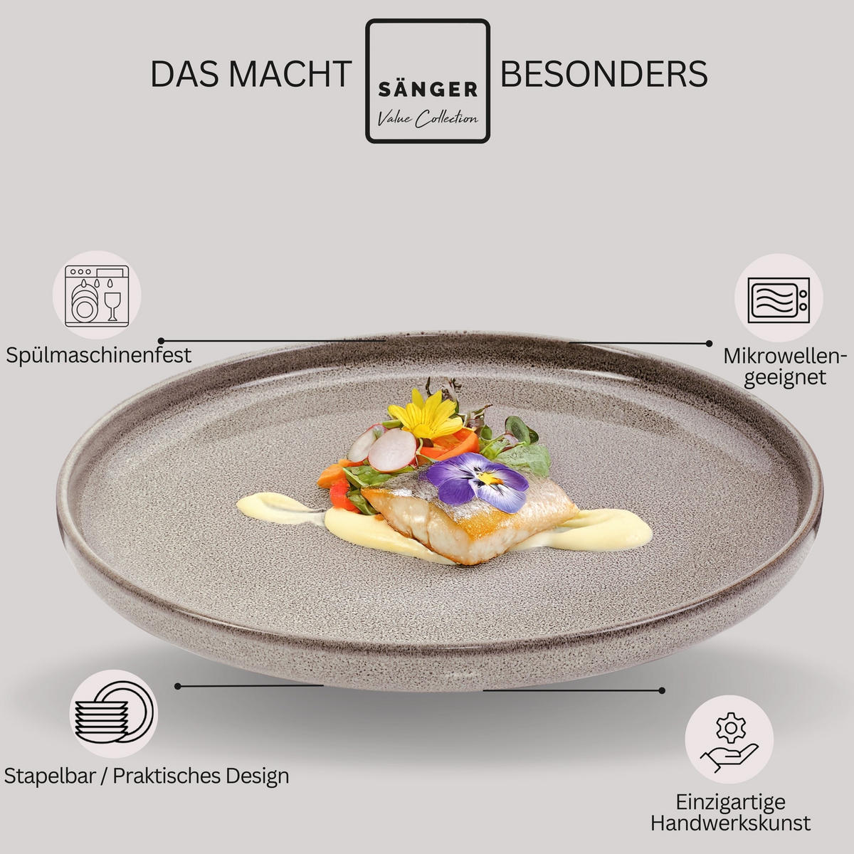 SPEISETELLER SET KAIRO CLAY - 4 teilig aus Steingut - Grau, Keramik (34.6cm) - Sänger
