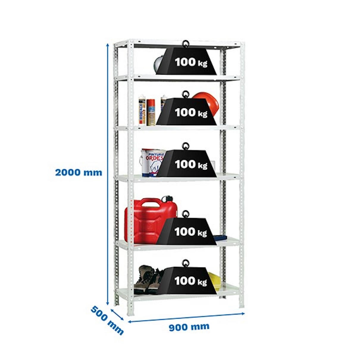 SCHRAUBREGAL PANDA TALL | HxBxT 200x90x50cm | 6 Fachböden | Fachlast 100kg | Weiß - Weiß, Metall (90/200/50cm) - PROREGAL