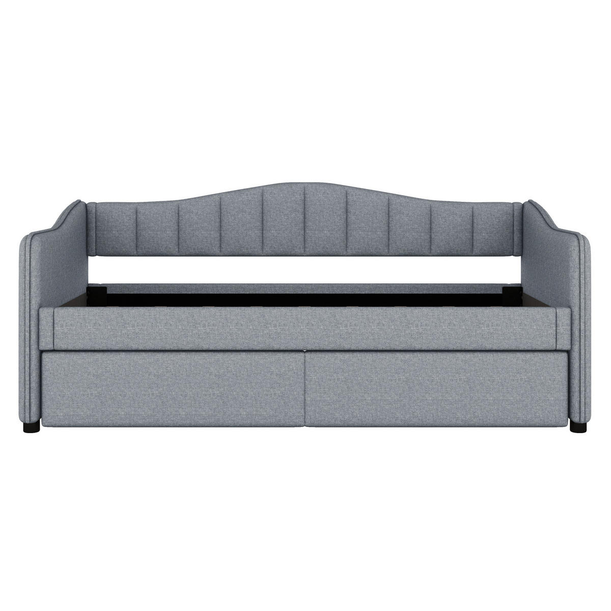 POLSTERBETT 90/200 cm Grau aus Leinen mit ausziehbarem Rollbett - Grau, Textil (90/200cm) - OKMYHOME