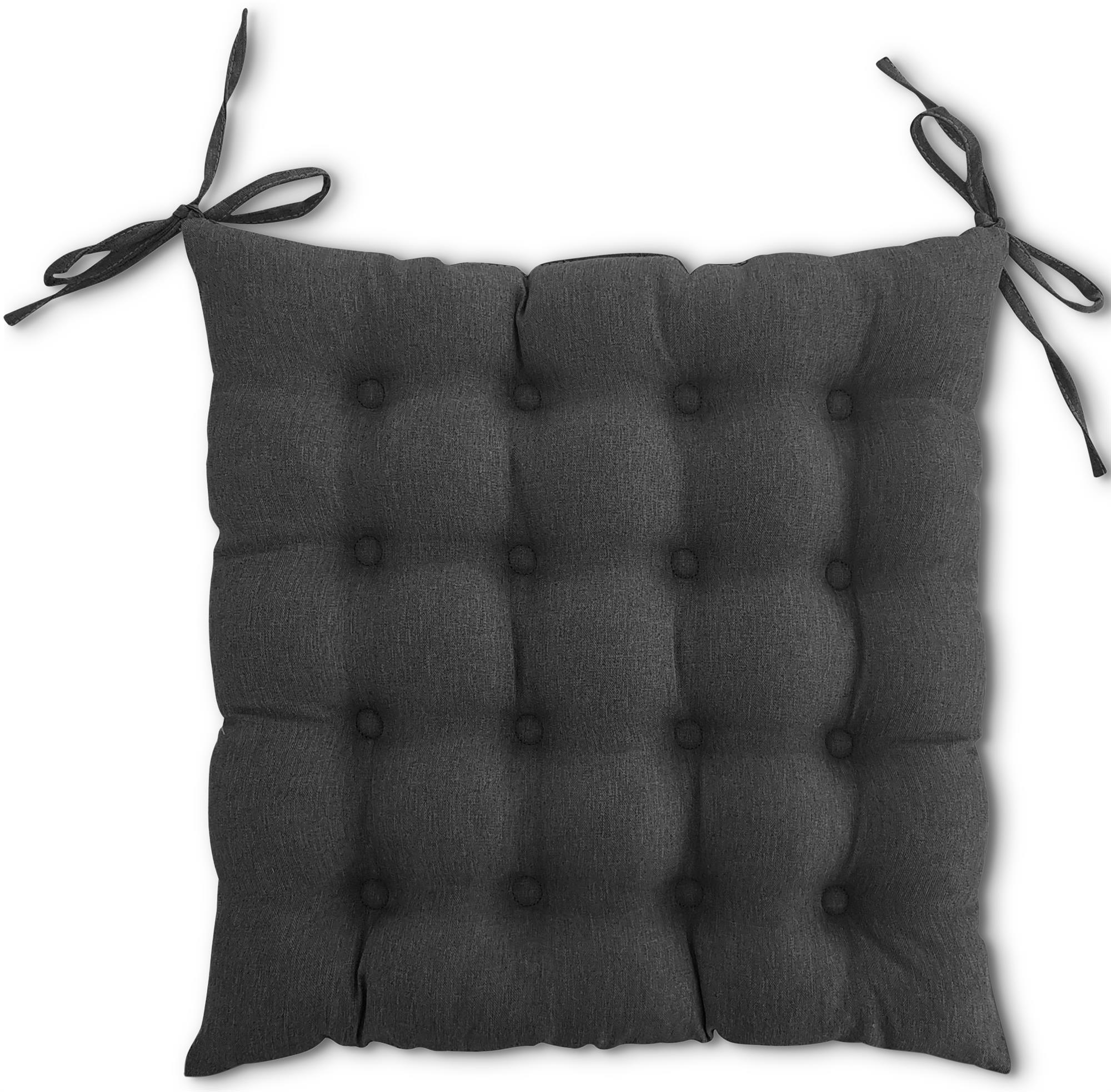 SITZKISSEN 16-Punkt dunkelgrau 40/40 cm mit Steppung und Halte-Bändern - Dunkelgrau, Textil (40/40/4cm) - wometo
