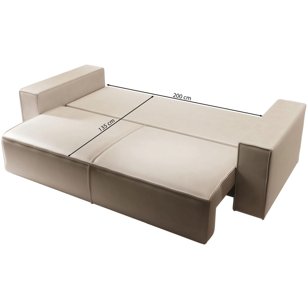 3-SITZER SCHLAFSOFA Farese Cuero Dunkelbeige, Kunstleder - Schwarz/Cappuccino, Kunststoff/Textil (257/86/102cm) - Selsey
