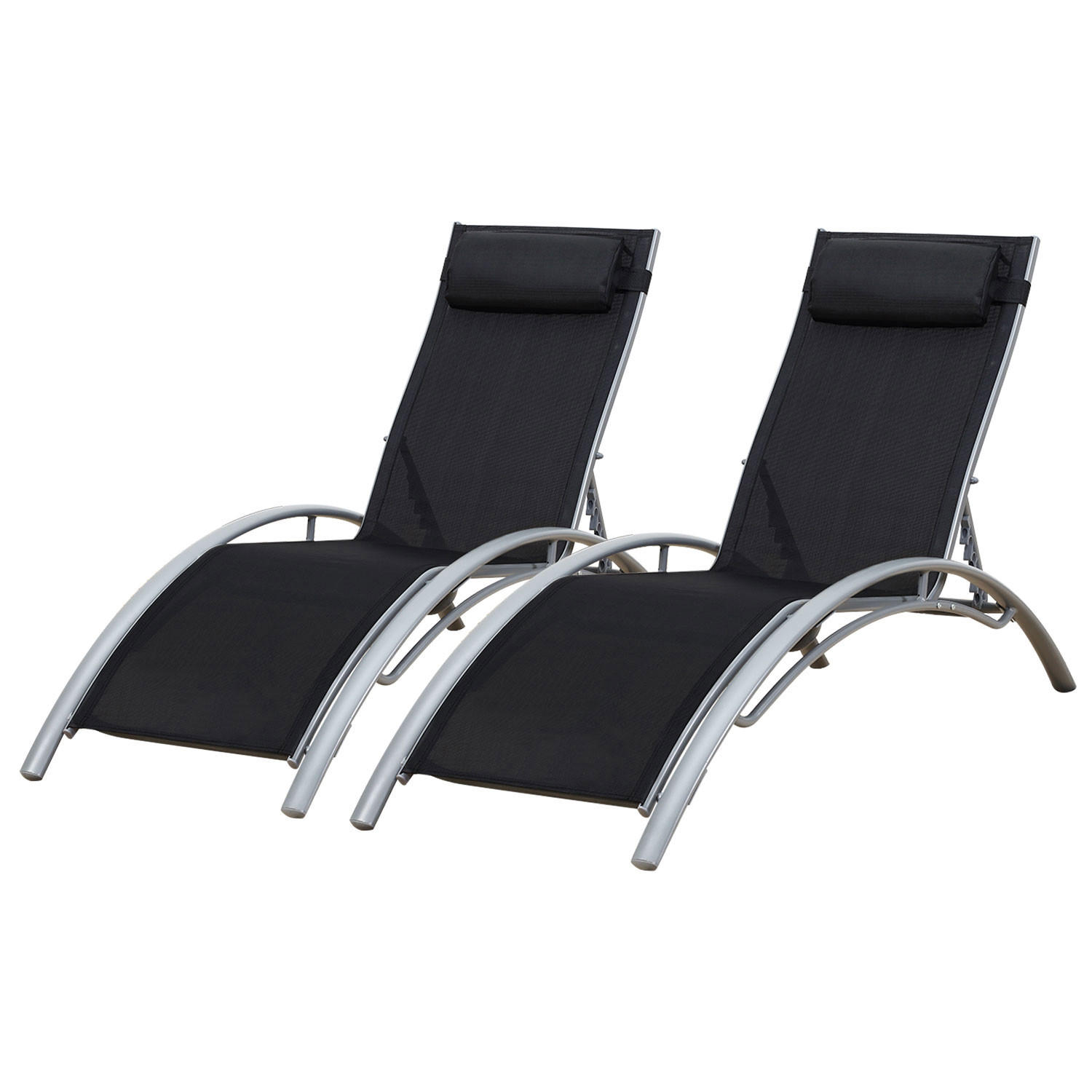 LIEGESTÜHLE Galapagos Schwarz und Grau 2er-Set - Schwarz, Metall (64/87/178cm) - Happy Garden