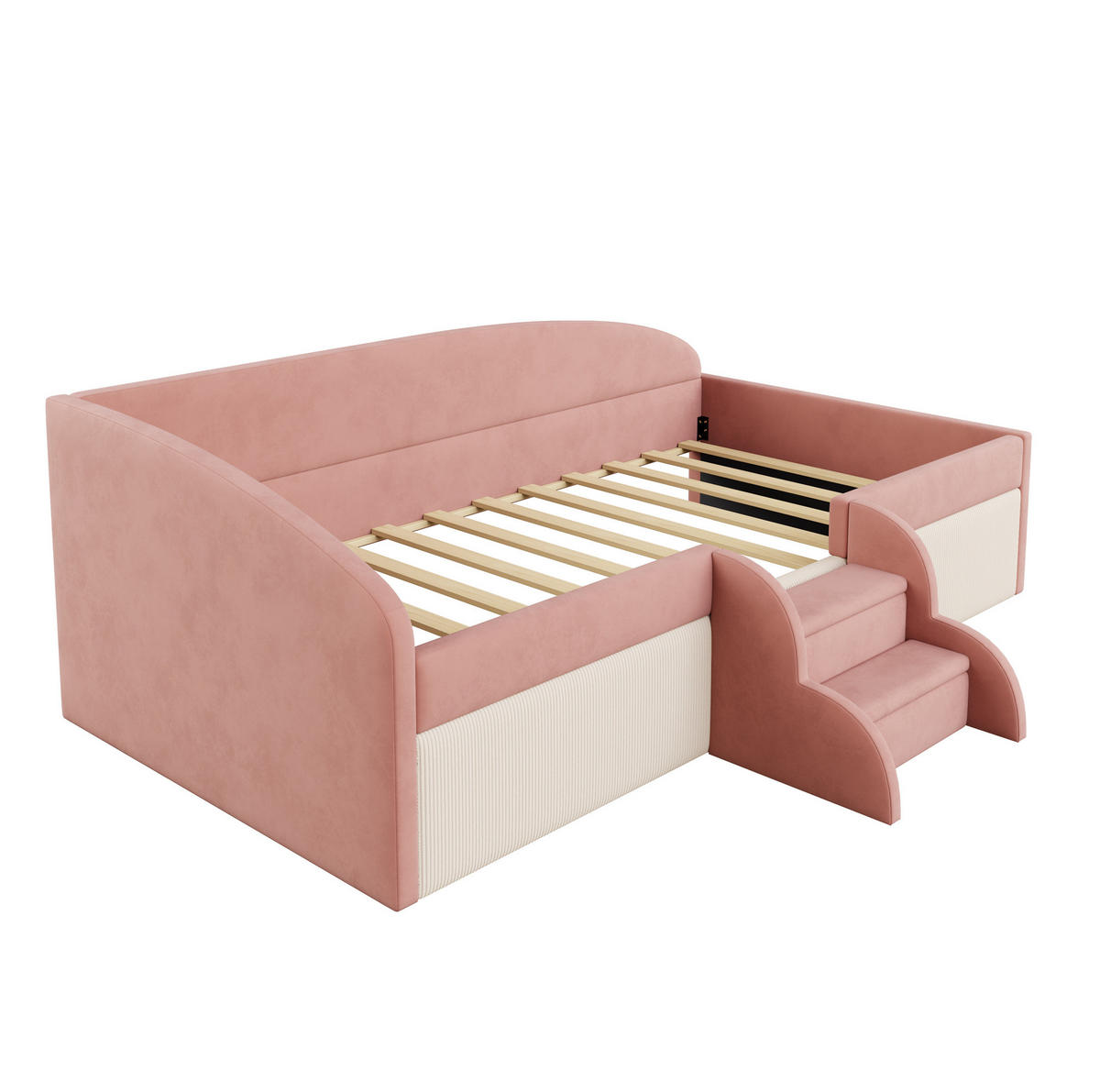 KINDERBETT 90/190 cm rosa-cremeweiß mit Sicherheitsdesign und Samtbezug - Pink, Textil (90/190cm) - OKWISH