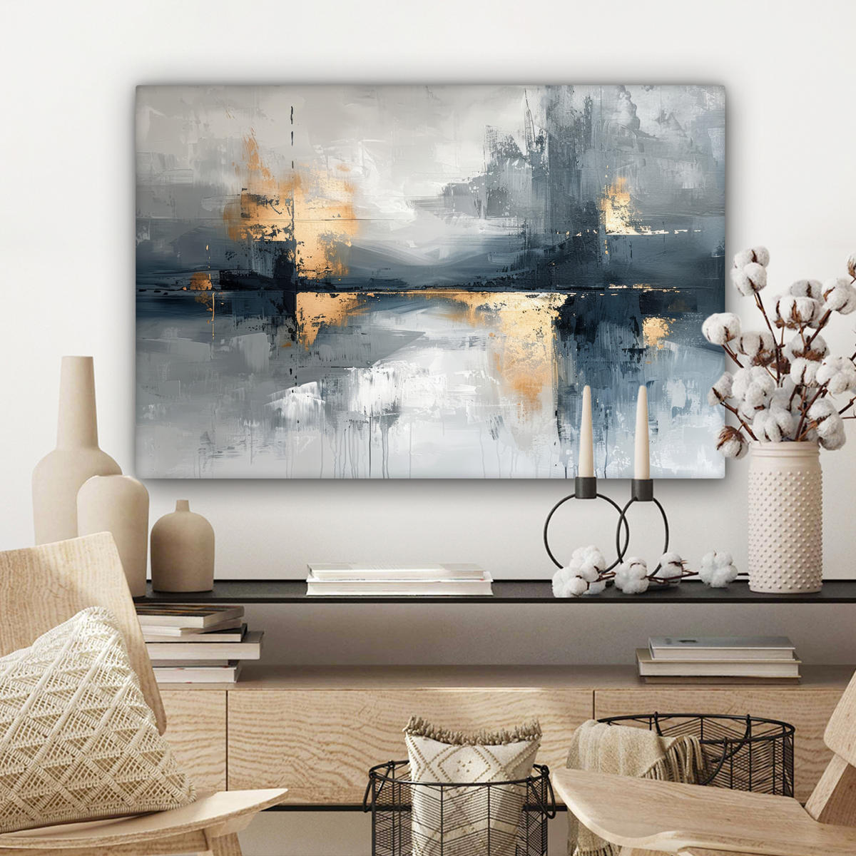 LEINWANDBILD Kunst - Grau - Gold - Abstrakt Gemälde 60x40 cm - Dunkelgrau, Textil (60/40cm) - MuchoWow