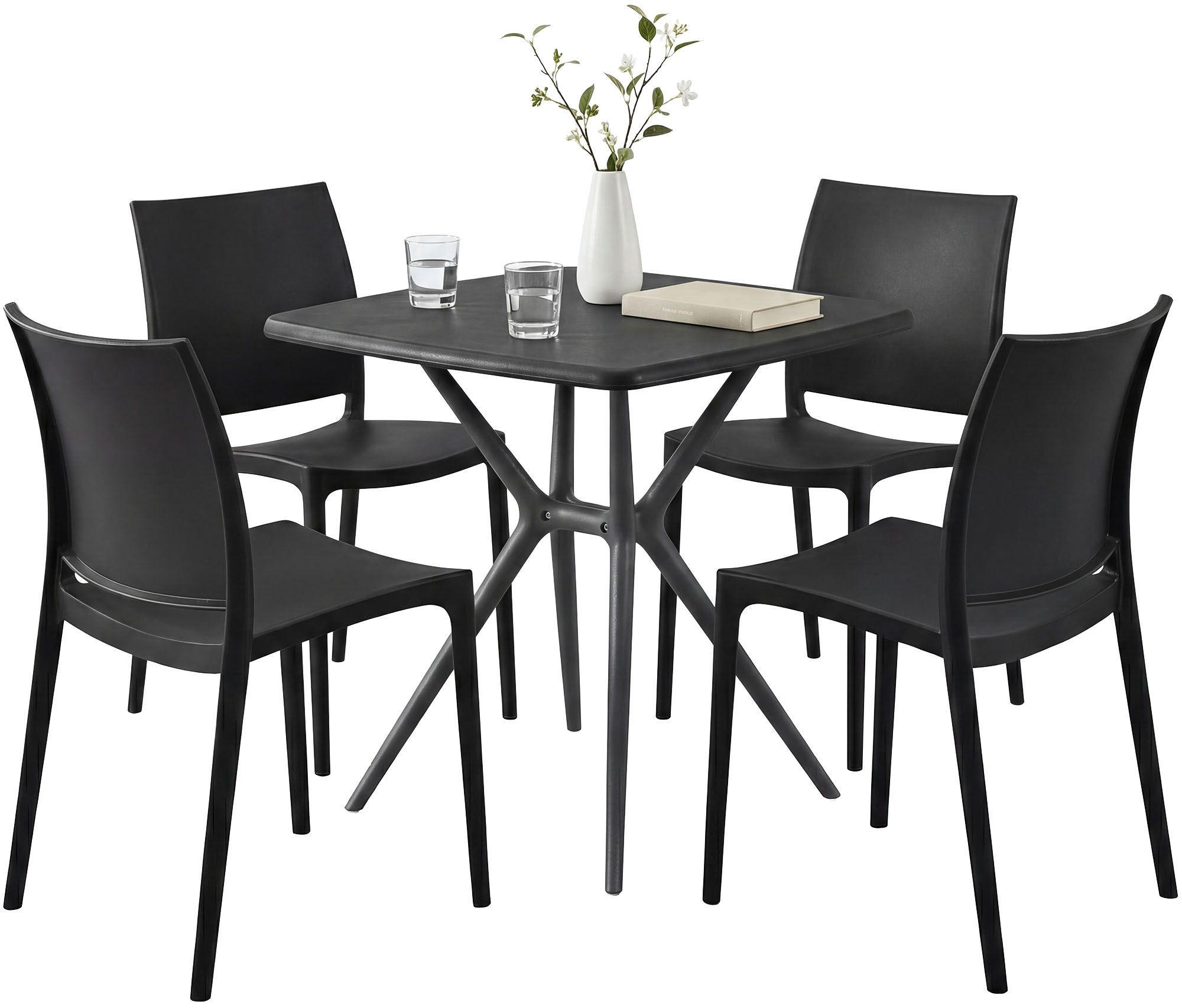 GARTENMÖBEL-SET Greta 4 Stühle 156x156x81cm Kunststoff Schwarz Balkonset - Schwarz, Kunststoff - DELUKE
