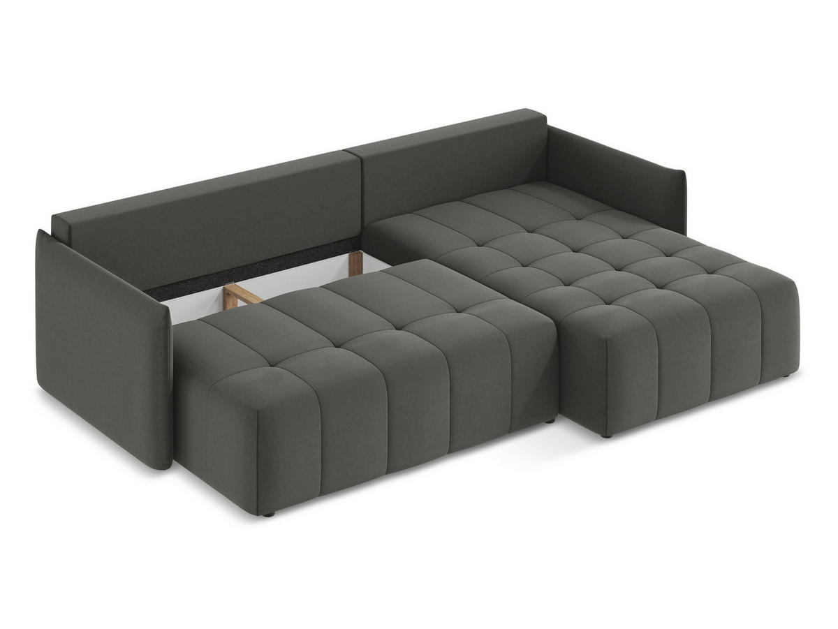 ECKSOFA Rechts Bouclé Stoff Weiß - Schwarz/Weiß, Holzwerkstoff/Kunststoff (240/90cm) - Makamii