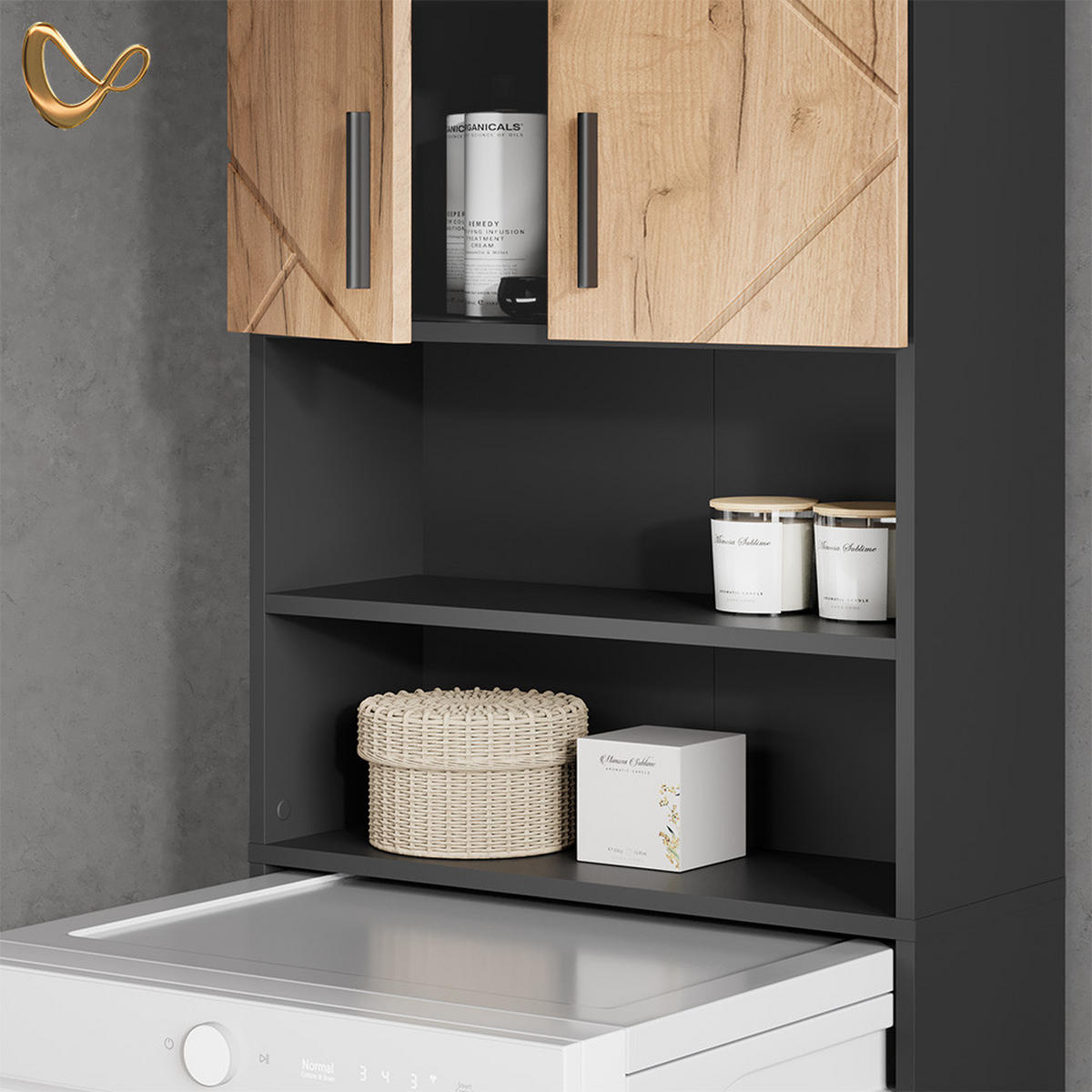 WASCHMASCHINENSCHRANK Ronco Goldkraft Eiche/Anthrazit 64 x 190.5 cm - Eiche Wotan, Holzwerkstoff (64/190.5/26cm) - Livinity®