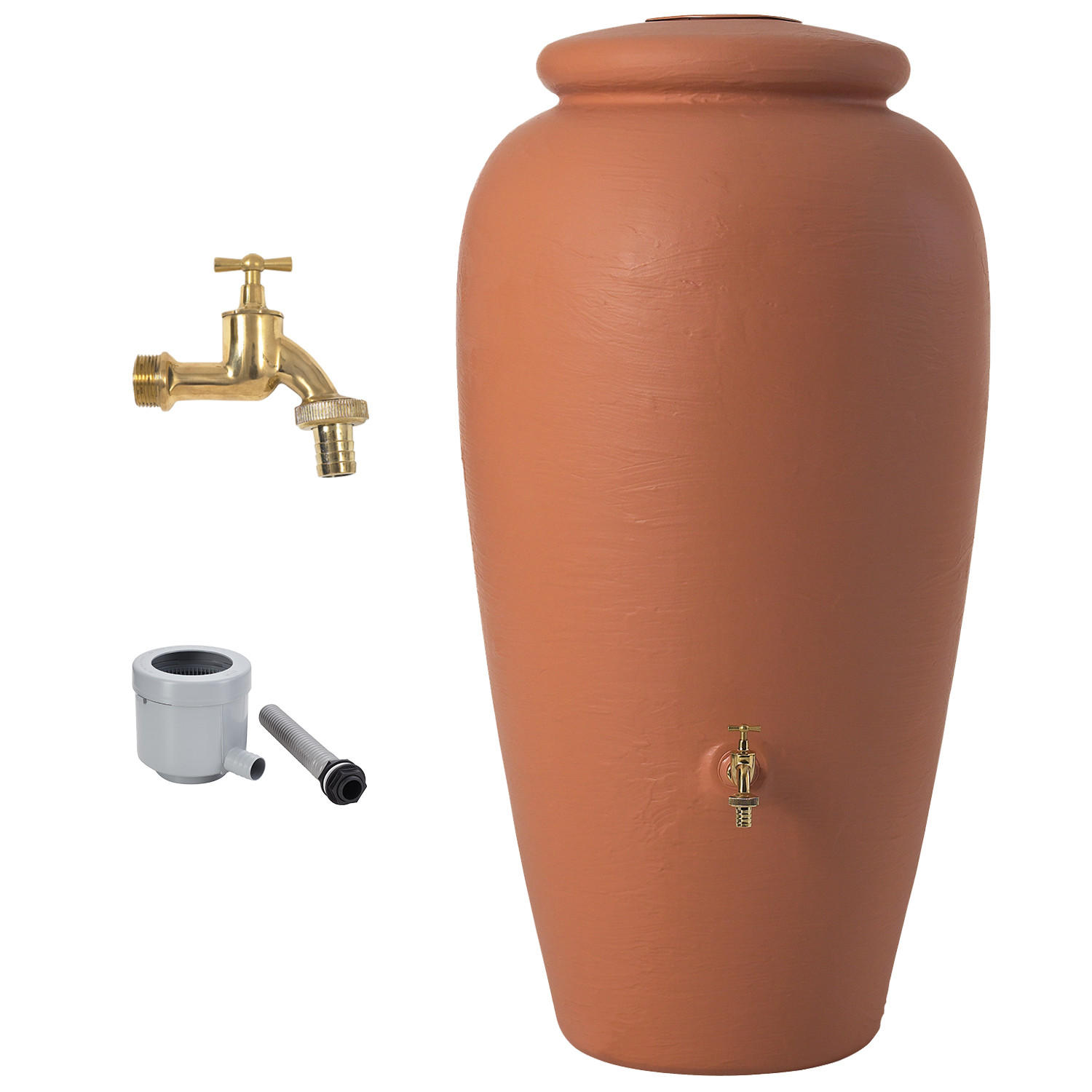 AMPHORE Komplett-Set 300 L, kotta inkl. Messing-Auslaufhahn und Fallrohranschluss - Terracotta, Kunststoff (68/129/80cm) - GARANTIA
