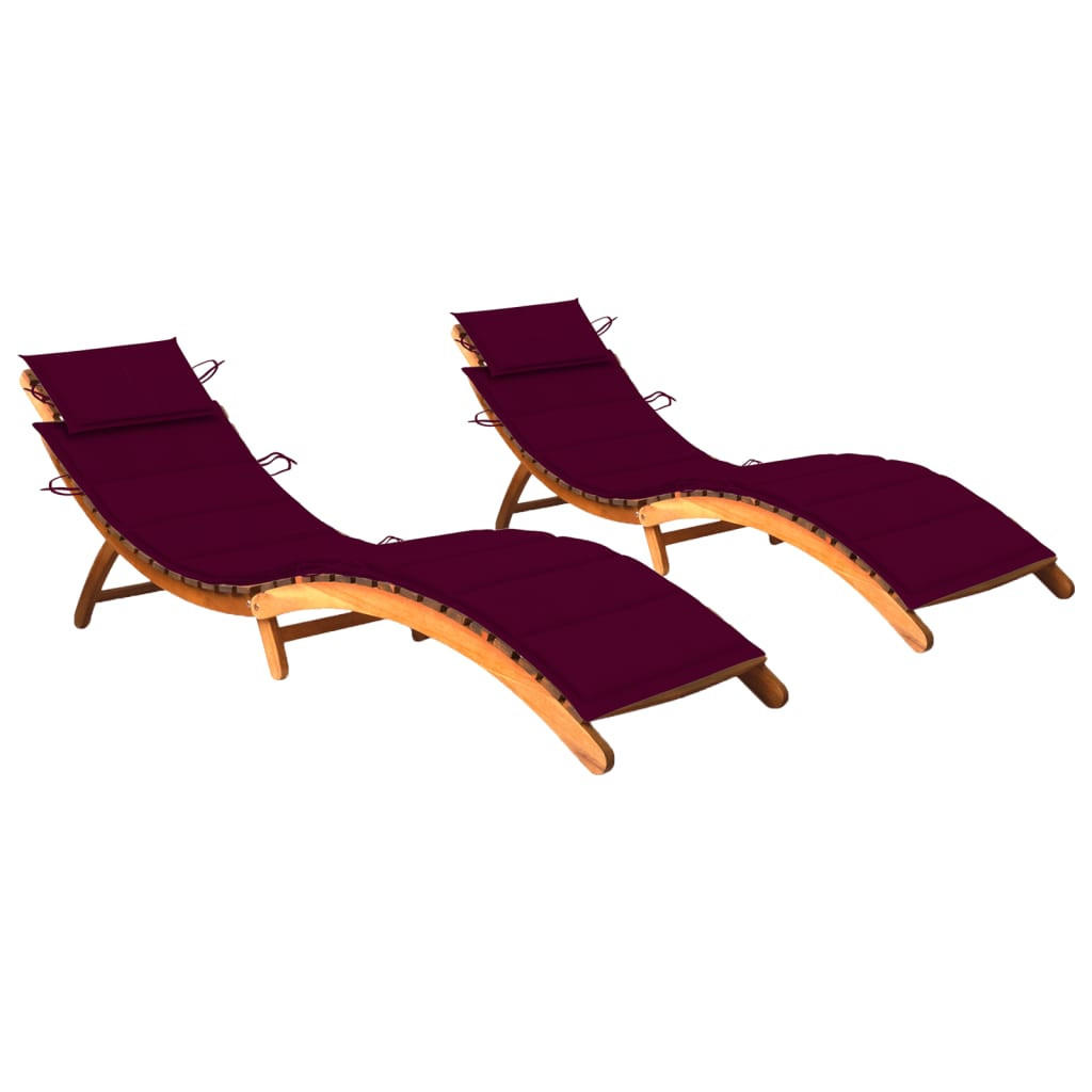 SONNENLIEGEN 2 Stk. mit Auflagen Massivholz Akazie - Rot, Holz (55/64/184cm) - furnicato