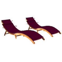 SONNENLIEGEN 2 Stk. mit Auflagen Massivholz Akazie - Rot, Holz (55/64/184cm) - furnicato