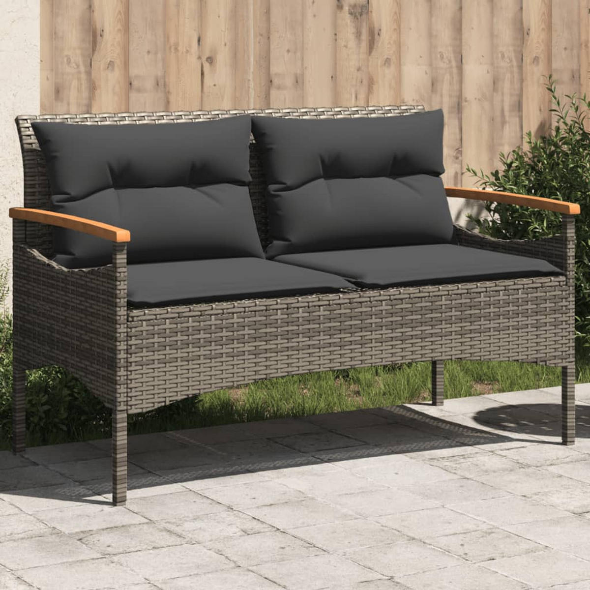 GARTENBANK mit Kissen 116x62,5x74 cm Grau Poly Rattan - Grau, Kunststoff (116/74/62.5cm) - furnicato