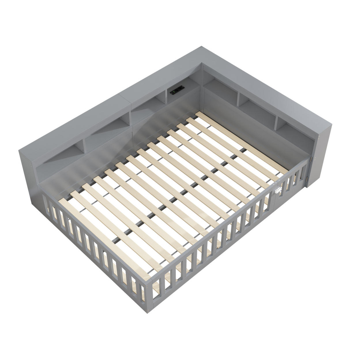 KREVET 140/200 cm s utičnicom i USB priključkom, od iverice i MDF-a, s odlaganjem i zaštitnom ogradom, Siva - siva, drvni materijal (140/200cm) - Redom
