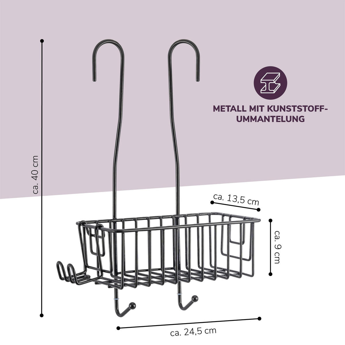 DUSCHREGAL, schwarz - Schwarz, Metall (24.5/40/13.5cm) - eluno