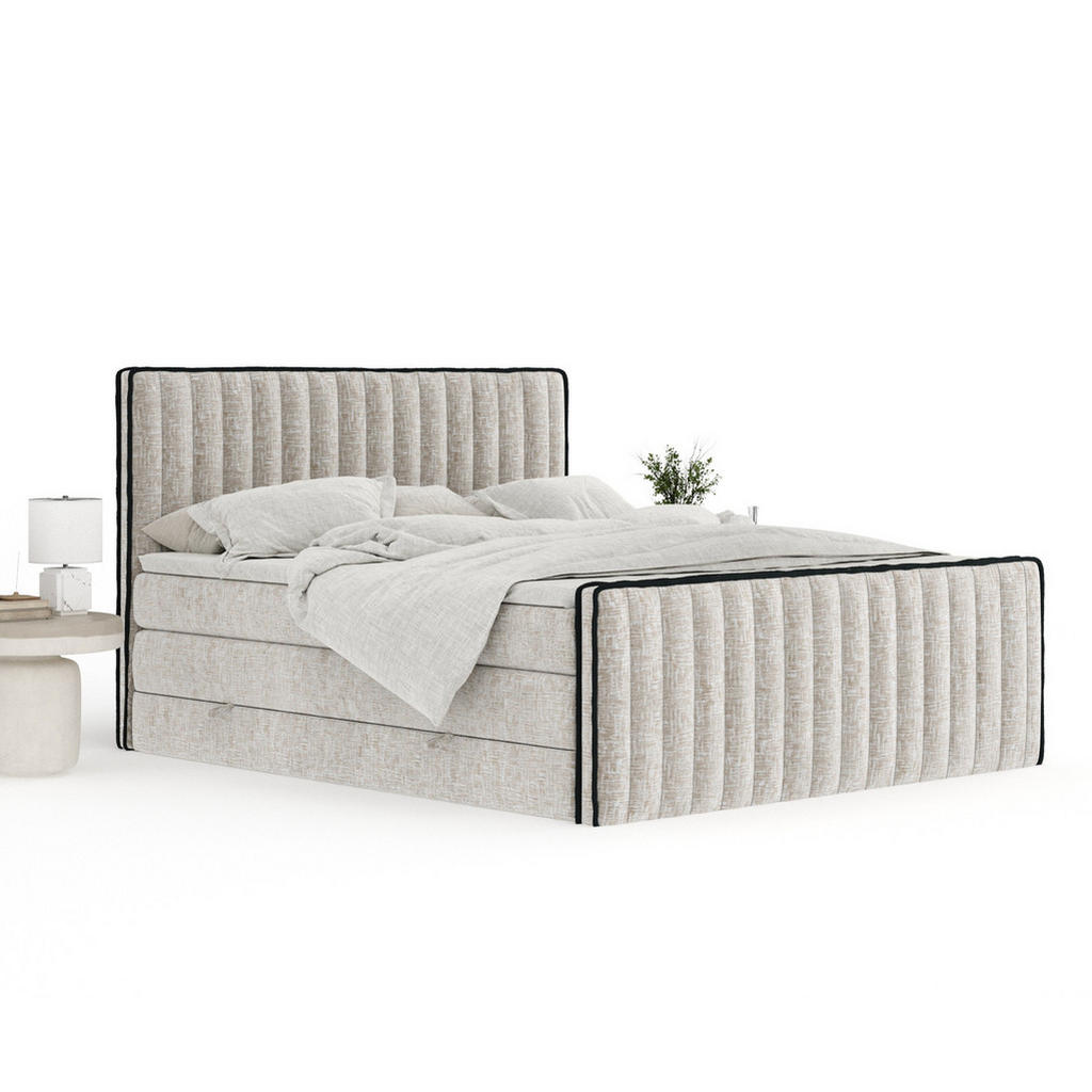 Thumbnail - Maison de Reve Boxspringbett, Beige, Textil, Buche, Kiefer, H3 + H4, 7-Zonen, Höhe ca. 40 cm, 160x200 cm, Handmade in Eu...