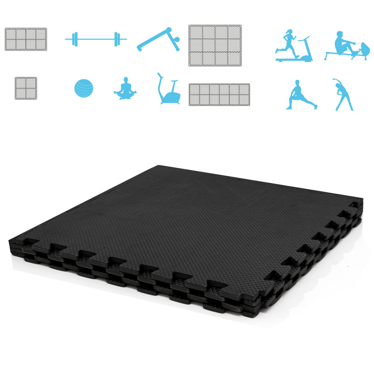 BODENSCHUTZMATTE 50x50x1 cm, Schwarz, 4er Set - Schwarz, Kunststoff (50/50cm) - eyepower