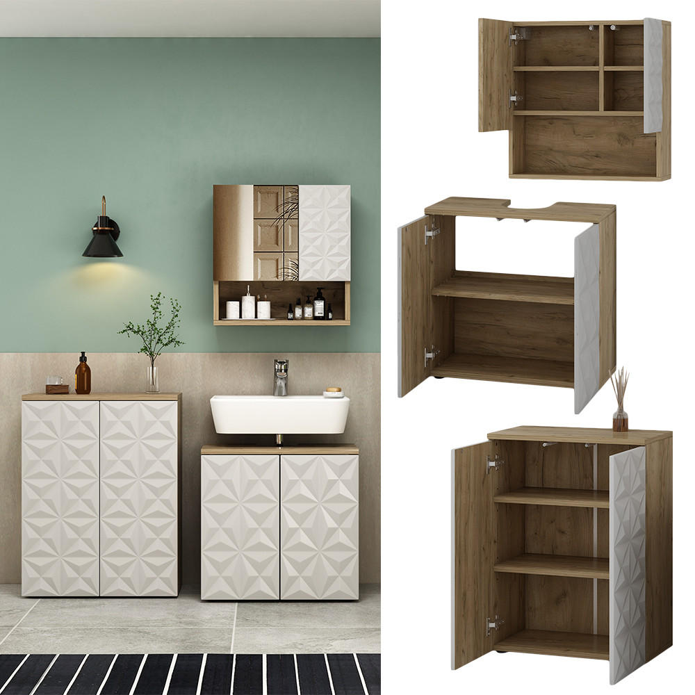 BADMÖBEL-SET Edge Weiß 3 Teile - Eichefarben/Weiß, Holzwerkstoff (60/79/30cm) - Vicco