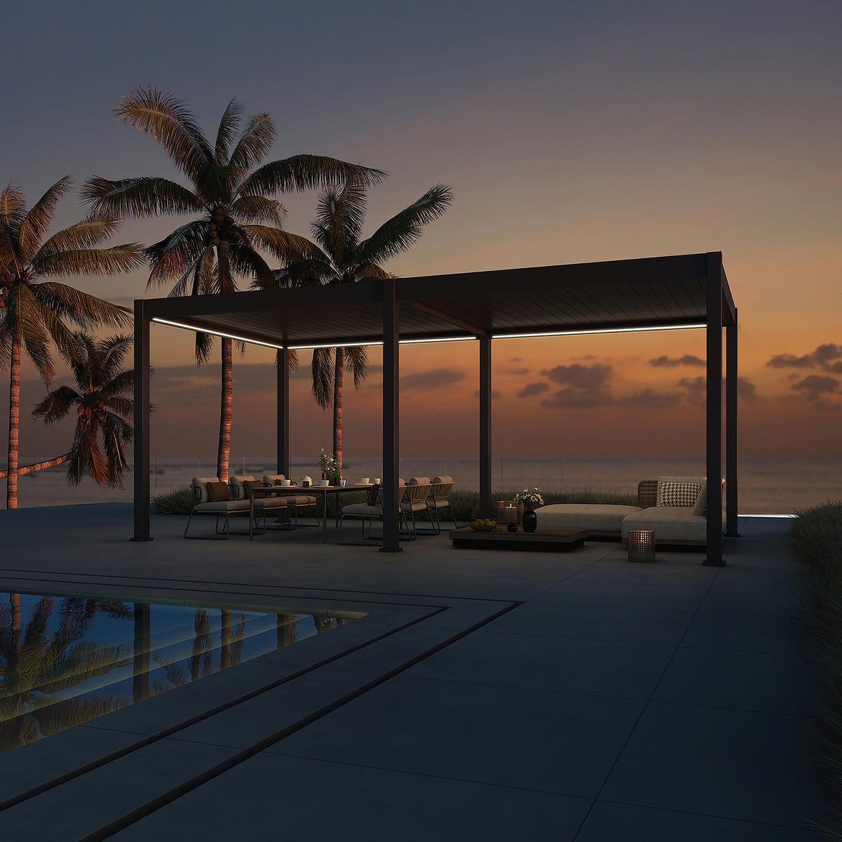 PERGOLA Deluxe Elektrischer Pavillon Terrassenüberdachung Aluminium LED 3 x 6 m - Schwarz, Metall (300/255/600cm) - WEIDE