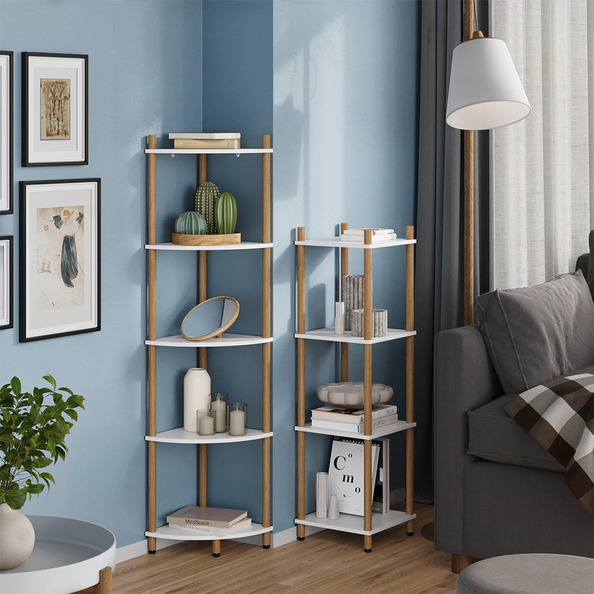 ROHOVÁ POLICE Bivio Bílá/borovice - bílá, kompozitní dřevo (29/133/29cm) - Vicco