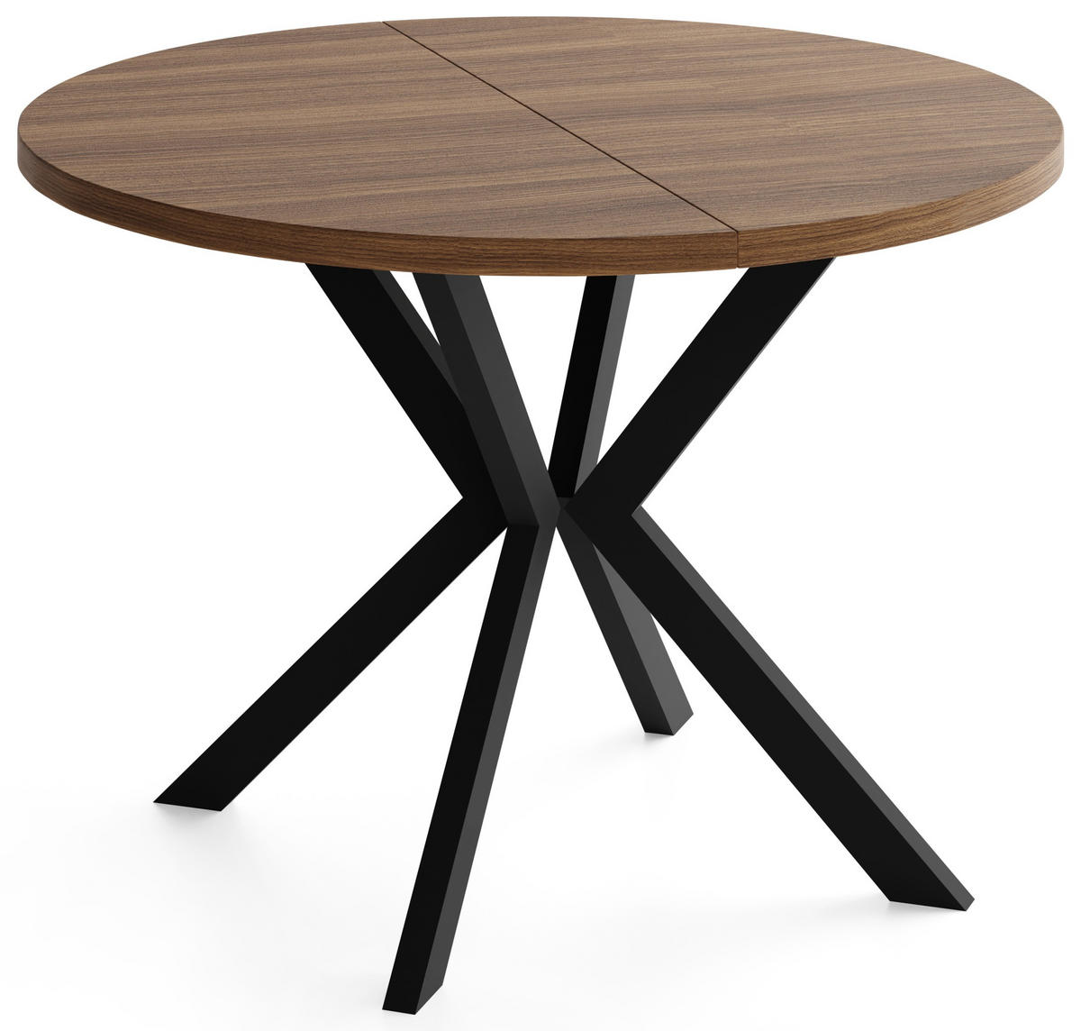 ESSTISCH Valeo runder ausziehbarer, Walnuss Braun 100-180/100/76 cm - Walnussfarben/Schwarz, Holzwerkstoff/Metall (100/180/76cm) - WFL GROUP