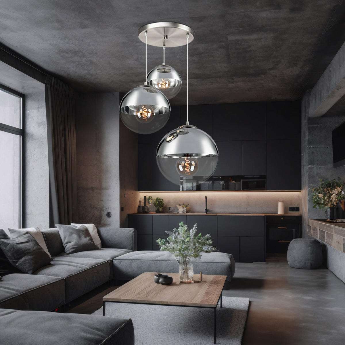 HÄNGELEUCHTE Glas Chrom Silber - Silberfarben, Glas (51/51/120cm) - Globo Lighting