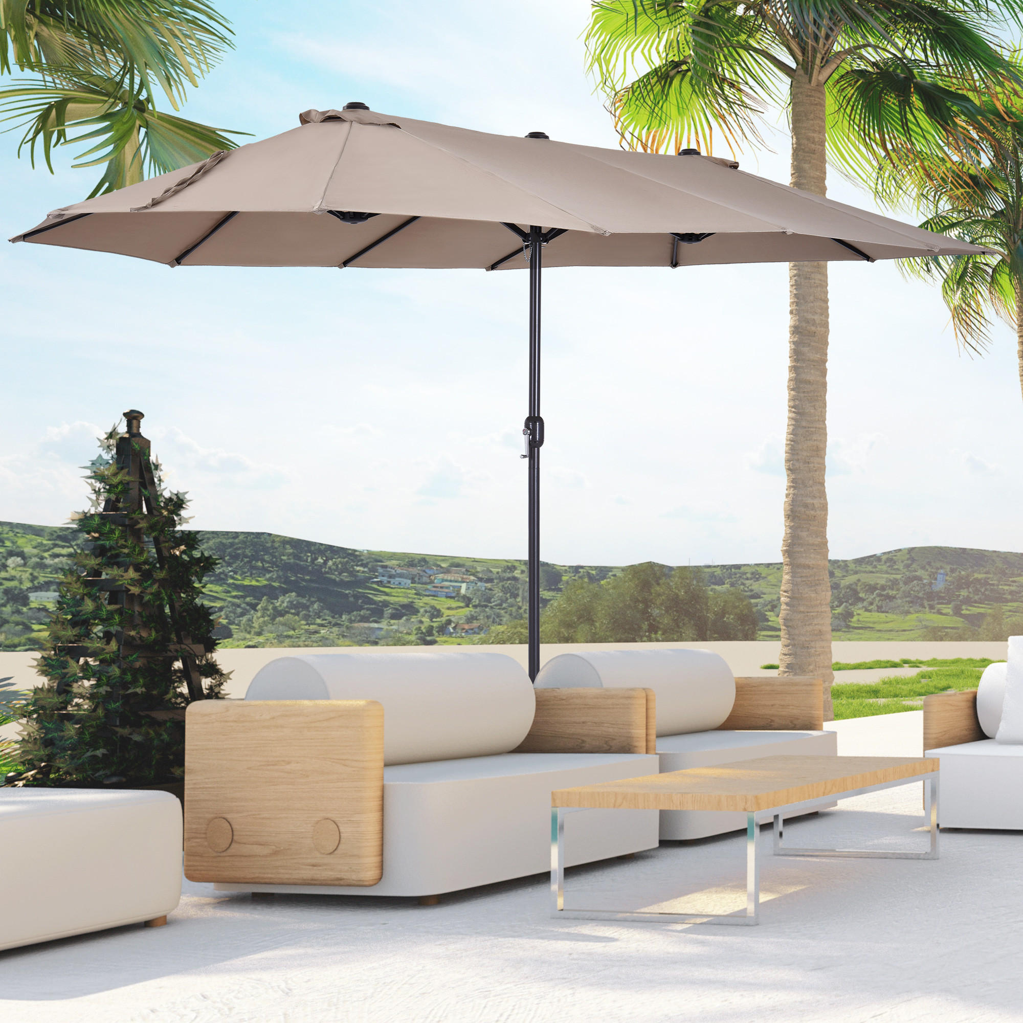 SONNENSCHIRM, Gartenschirm, Marktschirm, Doppelsonnenschirm, Terrassenschirm, Hellkaffee, Oval - Beige, Metall (270/460cm) - Outsunny