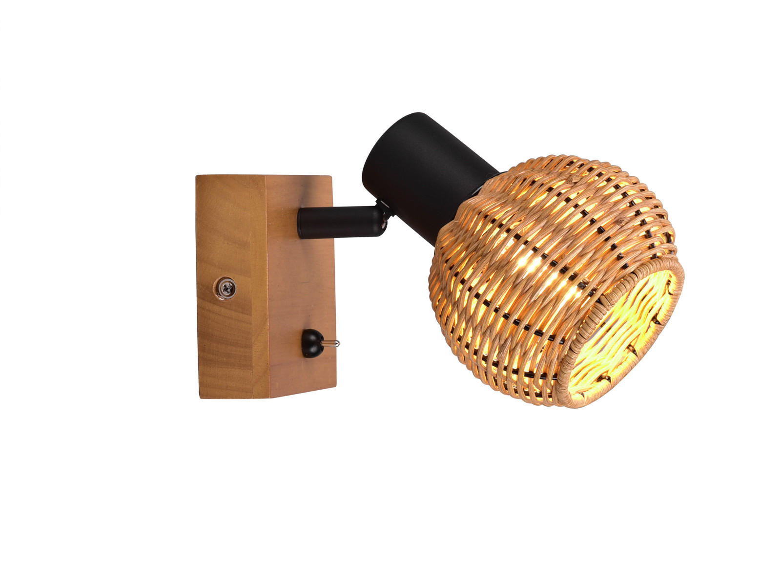 WANDSTRAHLER Höhe 14cm, mit Schalter & Rattan Lampenschirm - Naturfarben, Naturmaterialien/Holz (11/14/18cm) - meineWunschleuchte