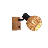 WANDSTRAHLER Höhe 14cm, mit Schalter & Rattan Lampenschirm - Naturfarben, Naturmaterialien/Holz (18/11/14cm) - meineWunschleuchte