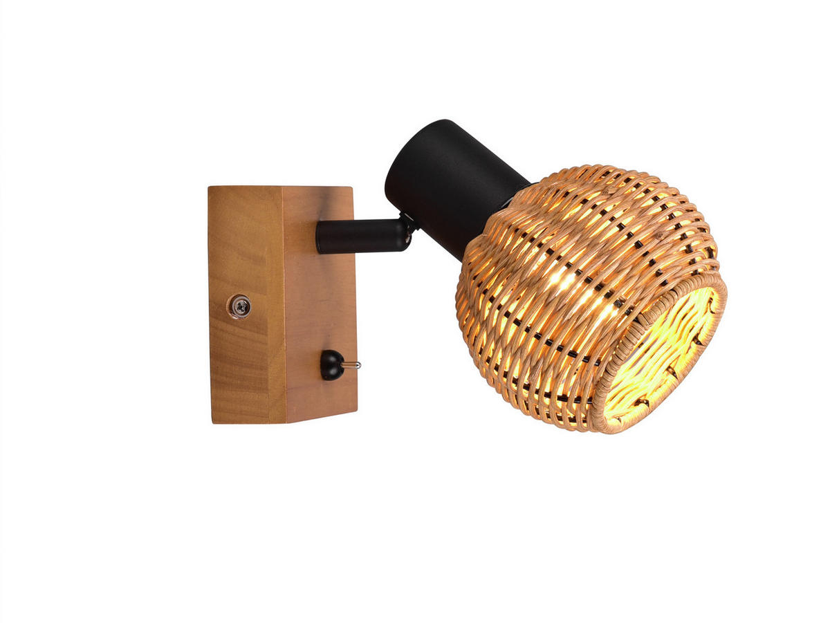 WANDSTRAHLER Höhe 14cm, mit Schalter & Rattan Lampenschirm - Naturfarben, Naturmaterialien/Holz (18/11/14cm) - meineWunschleuchte