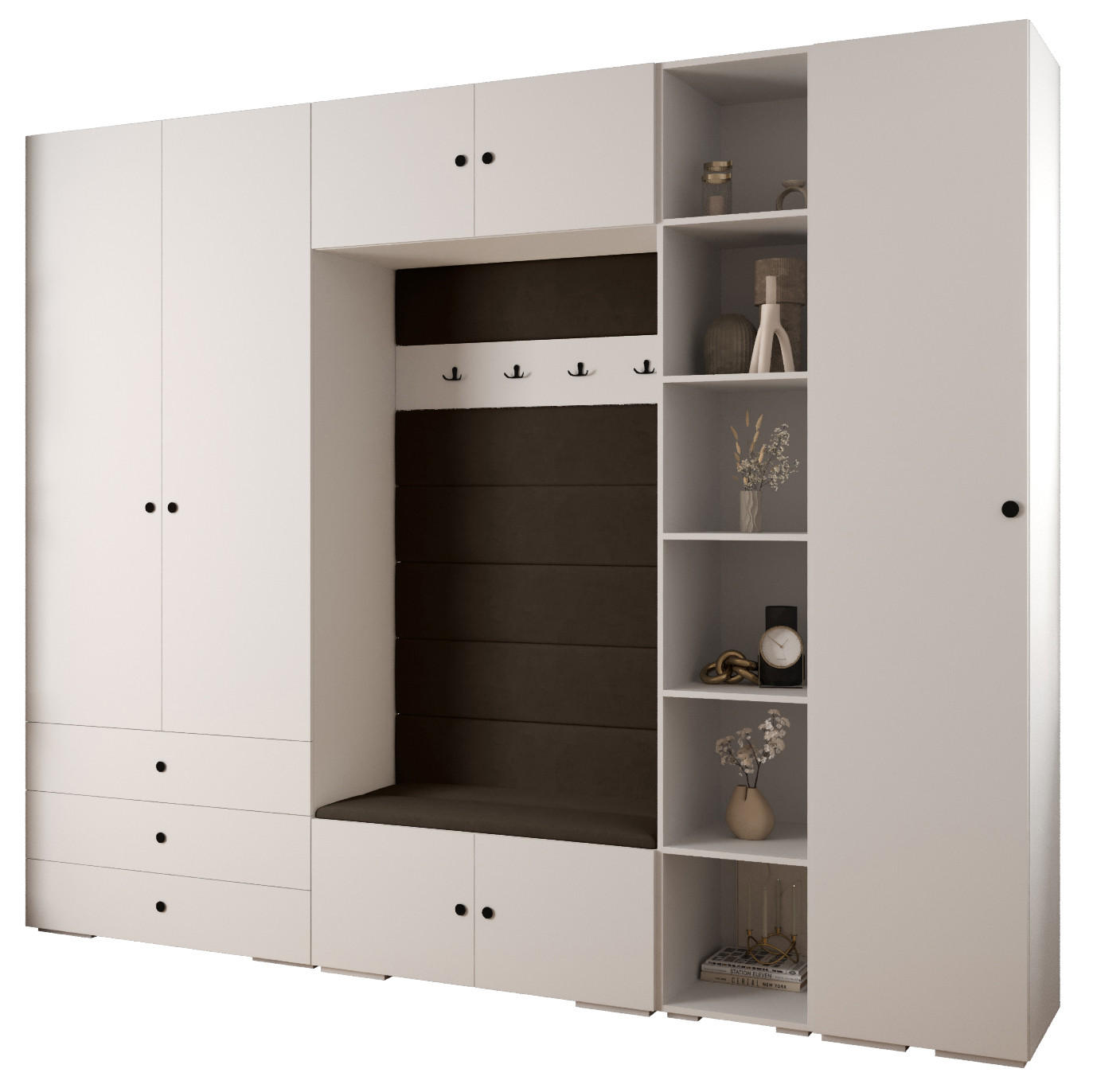 Abiks Möbel Garderoben-Set Weiß, Braun, Schwarz 290x236.7x47 cm