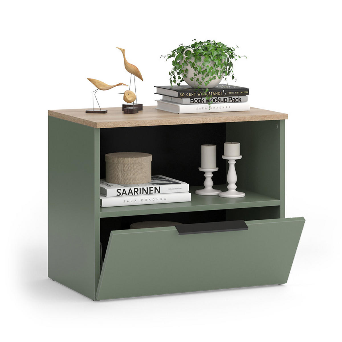 KOMMODE Wido Grün 60 x 50 cm mit klappe - Grün/Sonoma Eiche, Holzwerkstoff (60/50/40cm) - Vicco