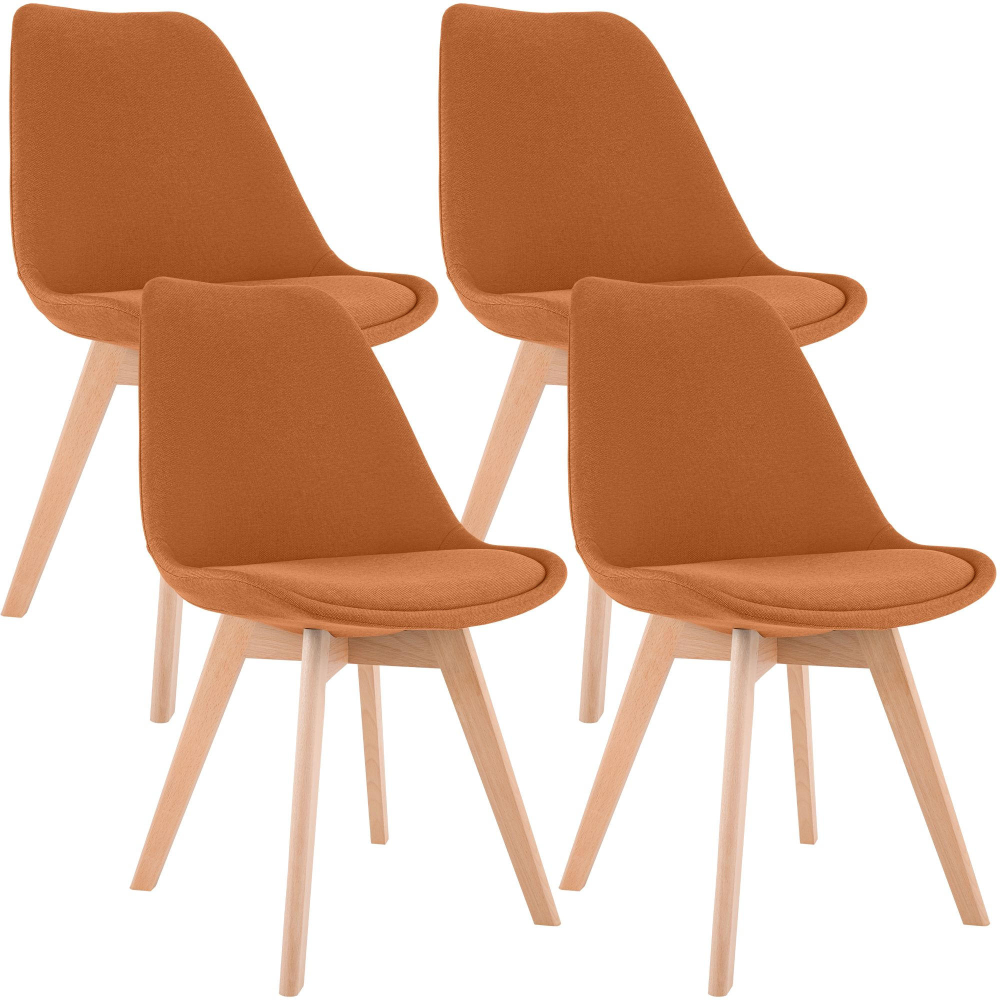 STUHL 4 Stoff Orange - Eukalyptusholzfarben/Orange, Holz/Textil (49/83/50cm) - CLP