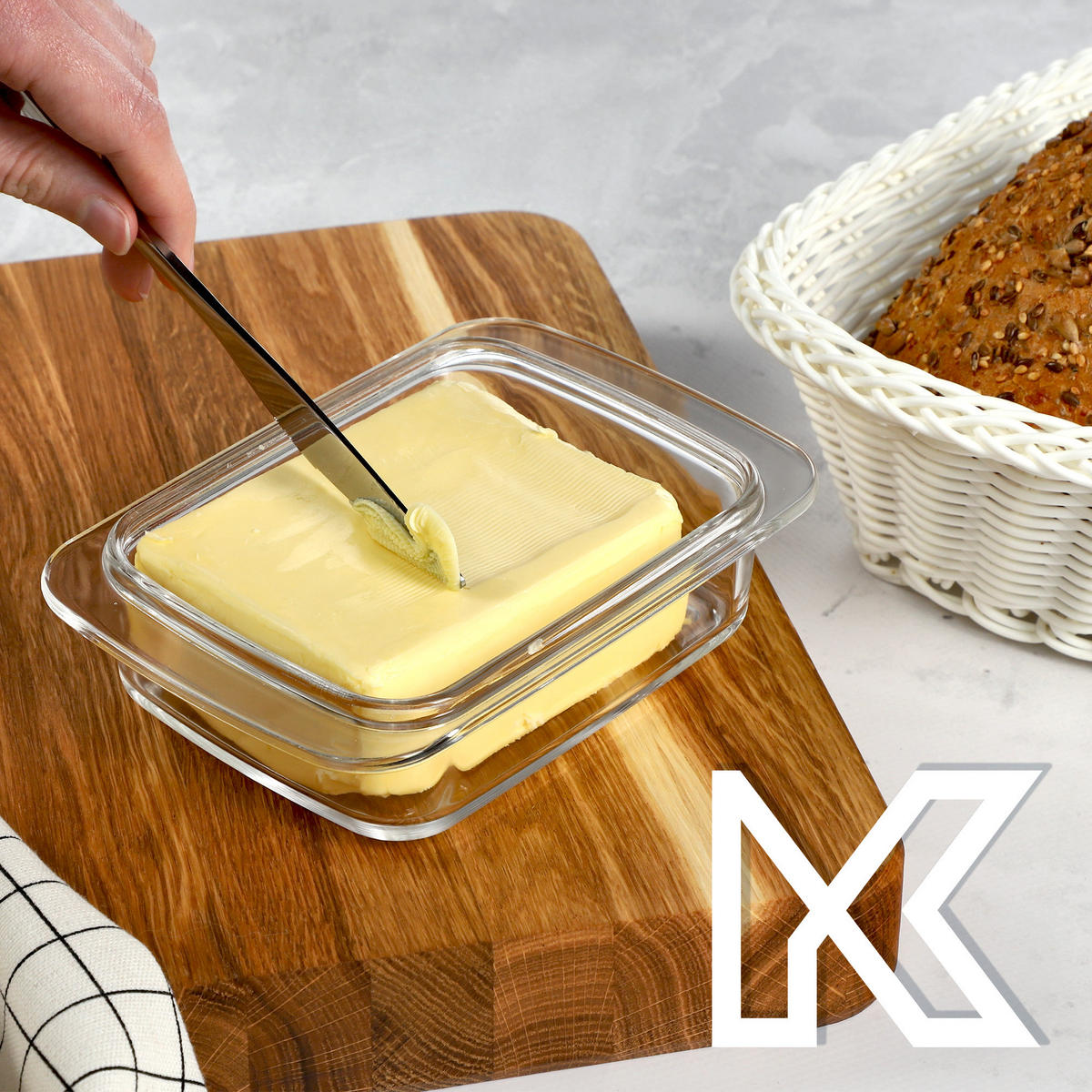 BUTTERDOSE mit Deckel, 11 x 7 cm - Transparent, Glas (11/10.5/16cm) - KADAX