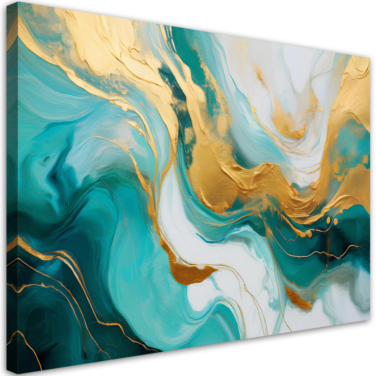 WANDBILD abstrakte marmorstruktur türkisgold - Türkis, Textil (60/40cm) - Feeby