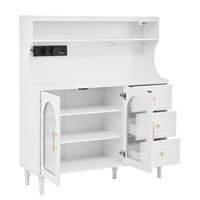 BUFFET 120x40x138.5 cm Weiß mit Fluted Glas & Ladestation - Weiß, Holzwerkstoff (120/138.5/40cm) - Modfu