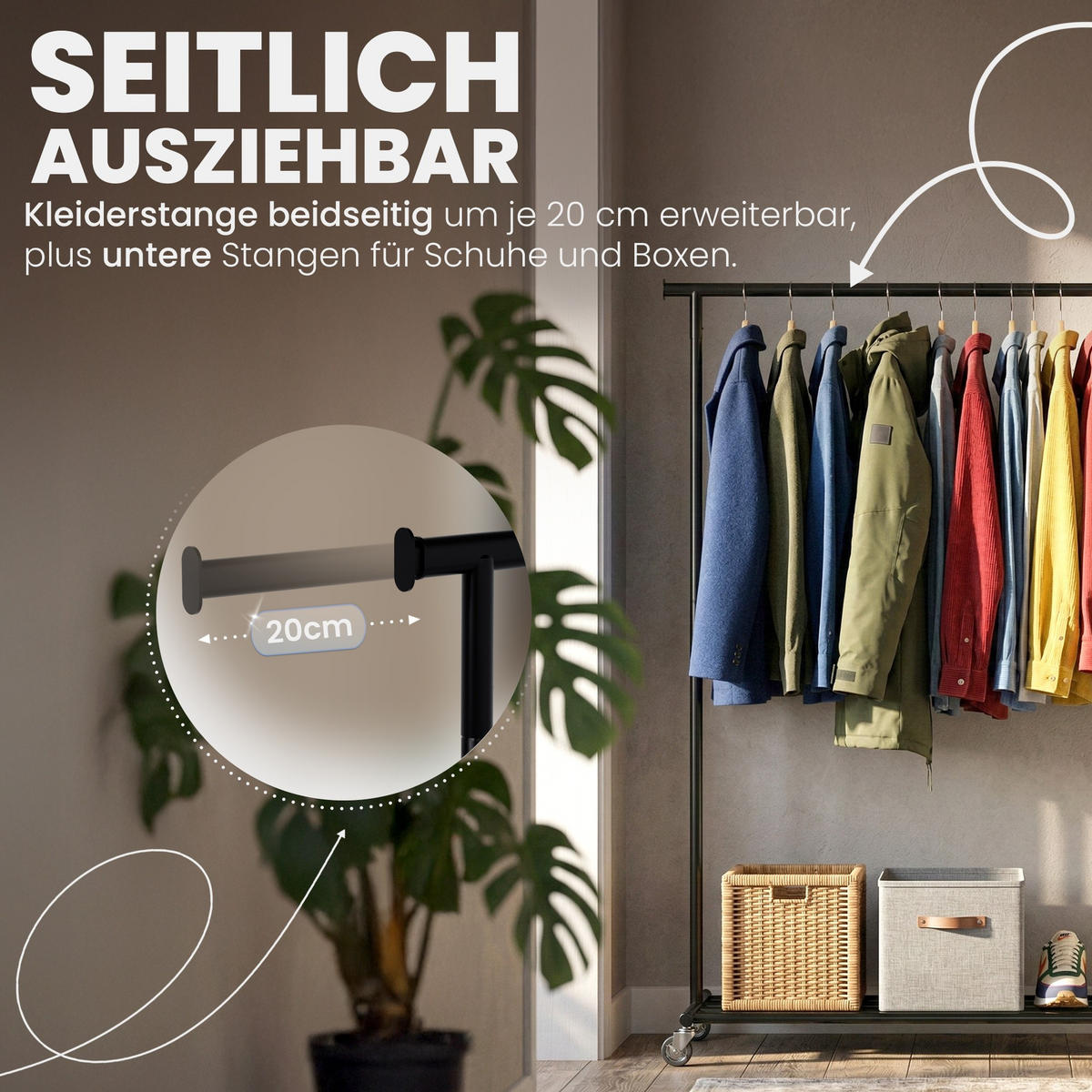 KLEIDERSTÄNDER 150x38x120-schwarz-Metall - Schwarz, Metall (142/165/45cm) - CLP