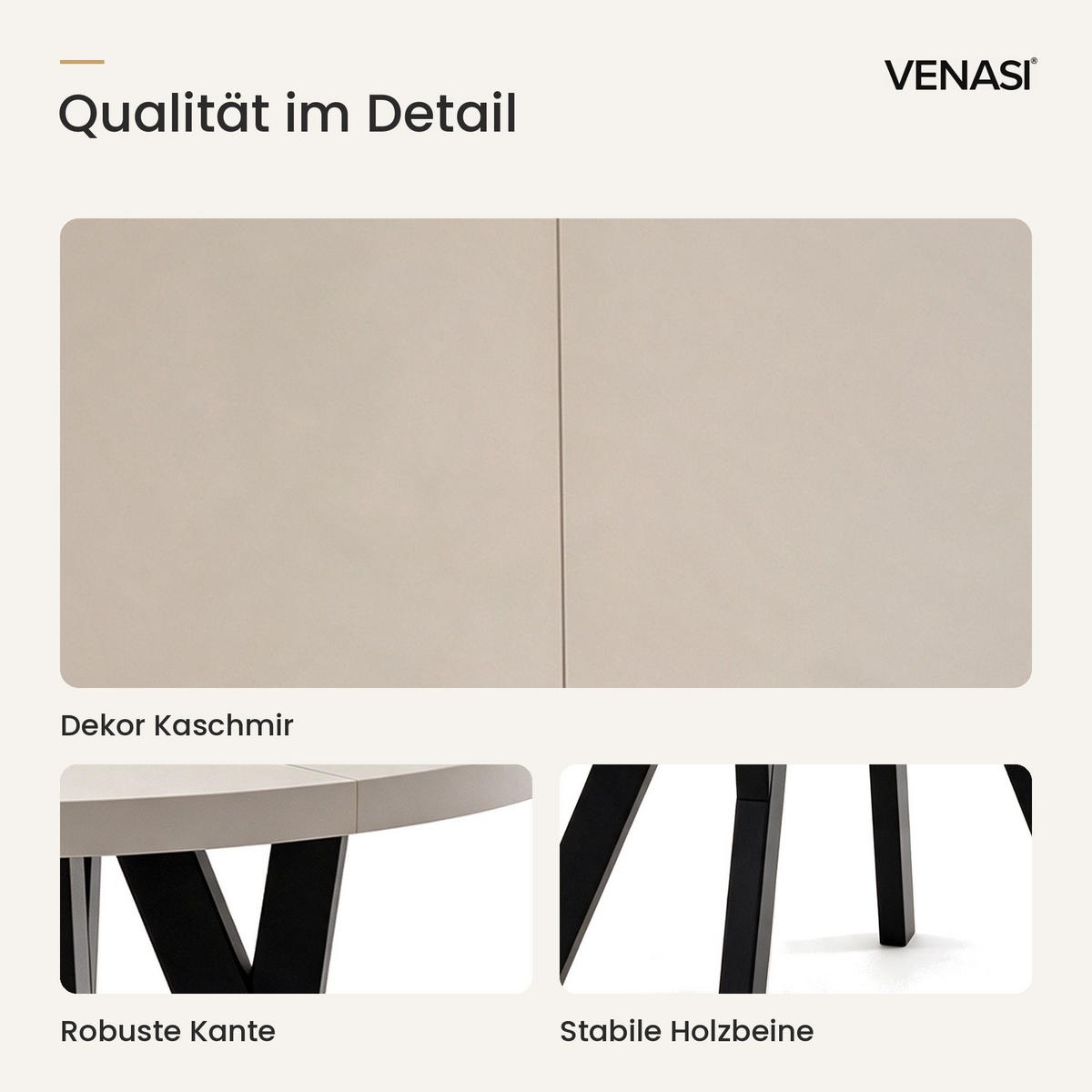 ESSTISCH ausziehbar rund 90-190 cm ATO Kaschmir, Auszugstisch mit Einlegeplatte - Kaschmir/Schwarz, Holzwerkstoff (90/90/77cm) - VENASI MÖBEL