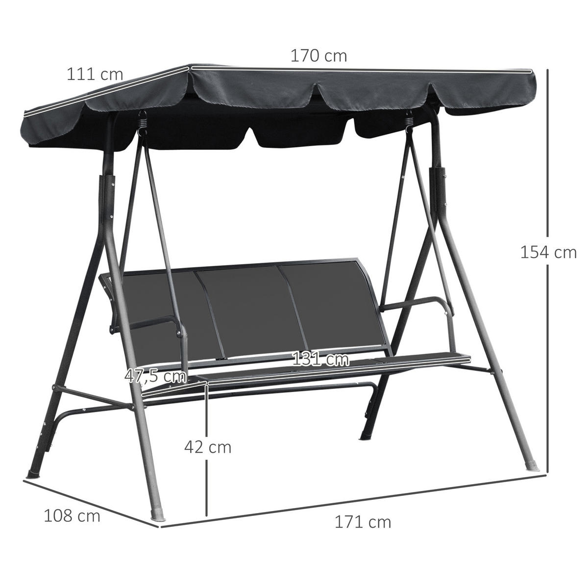 GARTENSCHAUKEL Grau 3-Sitzer - Grau, Metall (170/153/108cm) - PANGIVO
