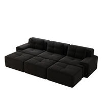3-SITZER Sofa 293×177×69 cm Cordstoff knochenlos modular mit 3 Hockern, schwarz - Schwarz, Textil (177/69/293cm)