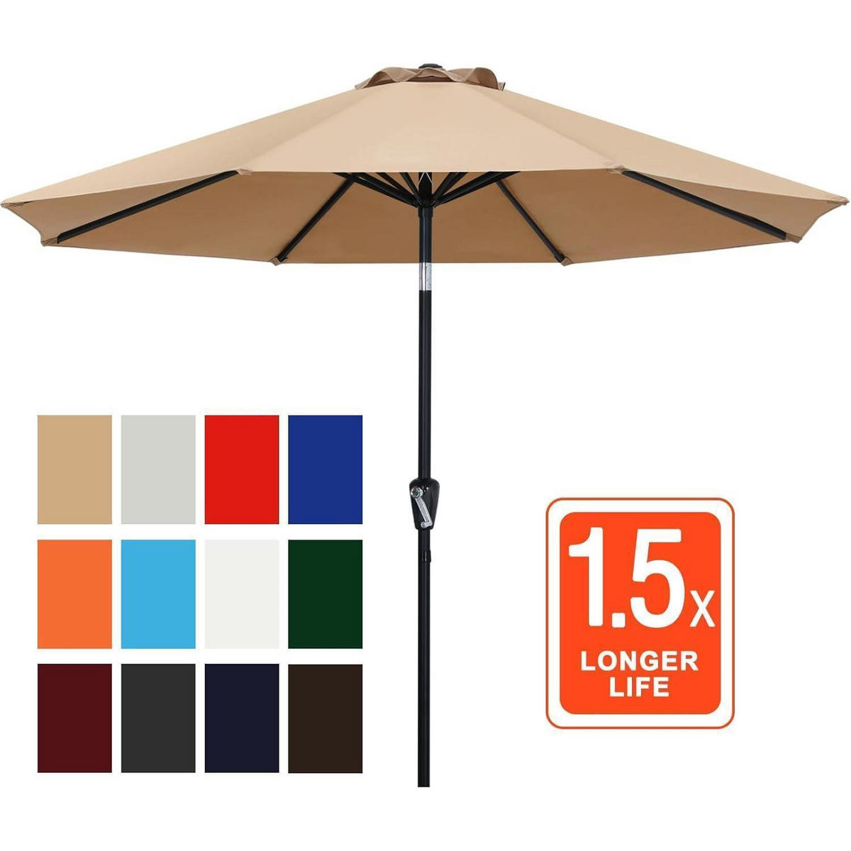 SONNENSCHIRM 270 cm Khaki beidseitig knickbar UPF 50+ - Olivgrün, Textil (40/295cm)